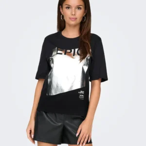 Camiseta FIOLA FOIL TOP Only negra o gris con detalle estampado wild y epic negro 1